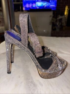 Stuart Weitzman Platform Sparkly Sandal Heels